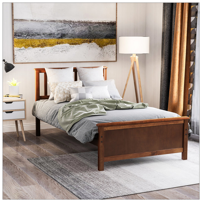 Lit simple en bois massif Cinda, Walnut