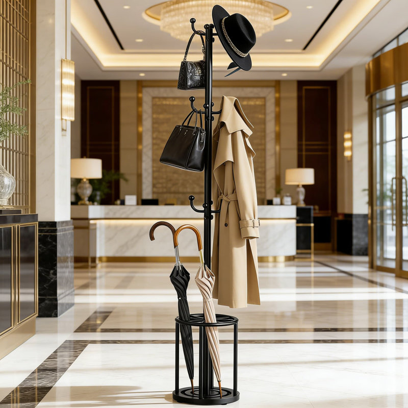 Freestanding Coat Rack With Umbrella Holder, 12-Hook Standing Hat And Coat Tree For Entryway, Office, Bedroom, Heavy Duty Metal Clothes Hanger Stand For Jackets, Bags, And Umbrellas