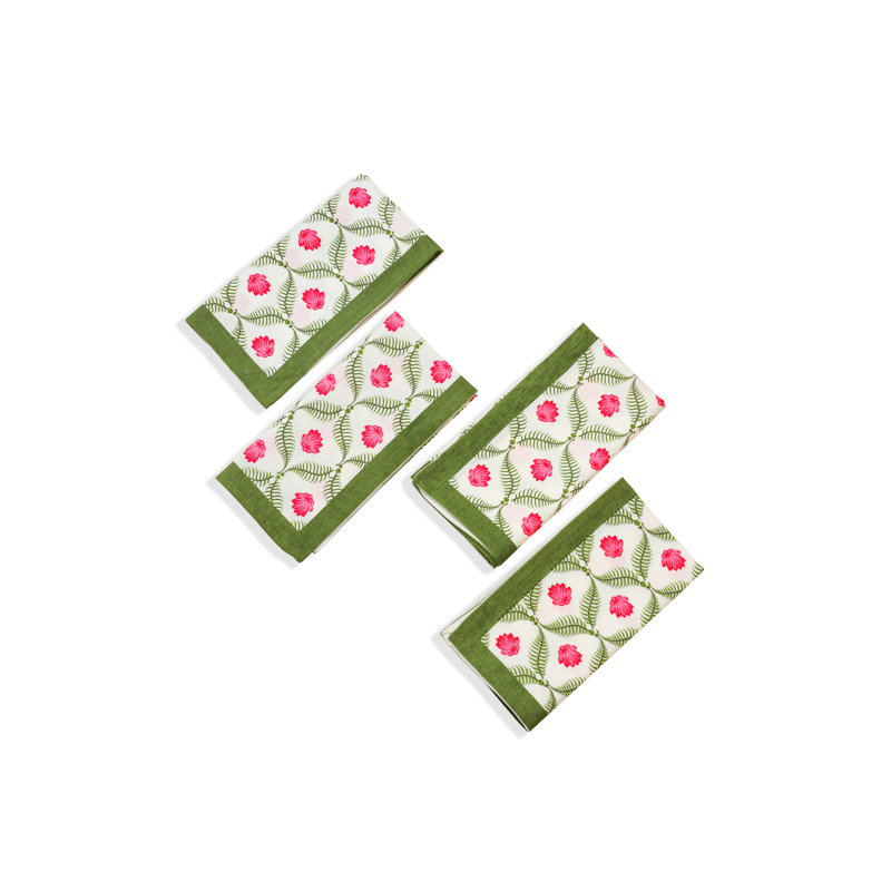Lotus Garden Block Print Cotton Napkins