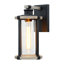 13.78" H Industrial Matte Black Outdoor Wall Sconce With Faux Wood-grain Detail And Seeded Glass, Weather-resistant