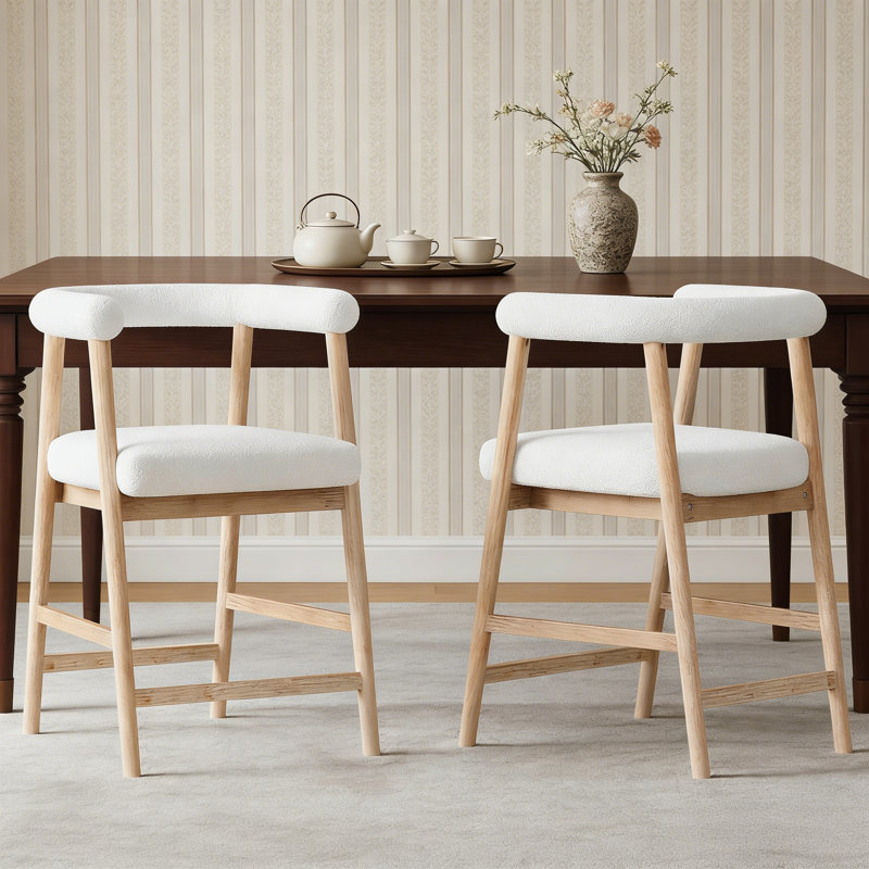 26'' Seat Height Bar Stools With Back, Comfortable Counter Stools For Kitchen Island/Dining Room, Set Of 2, Naturel