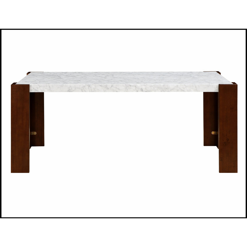Hettie Engineered Stone Top & Brown Finish Dining Table with Durable and Elegant Design for Modern and Traditional Settings