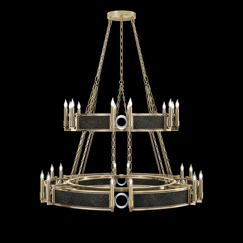 Lustre rond l 50 po Mirage, Chevalier noir / nickel / feuille d'or doux