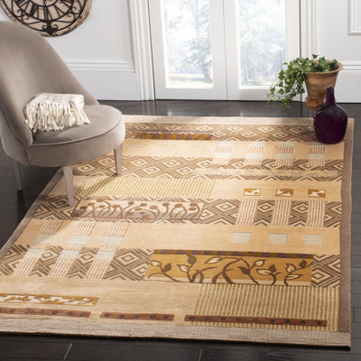 Tapis à motif géométrique en soie et laine noués à la main Saber
