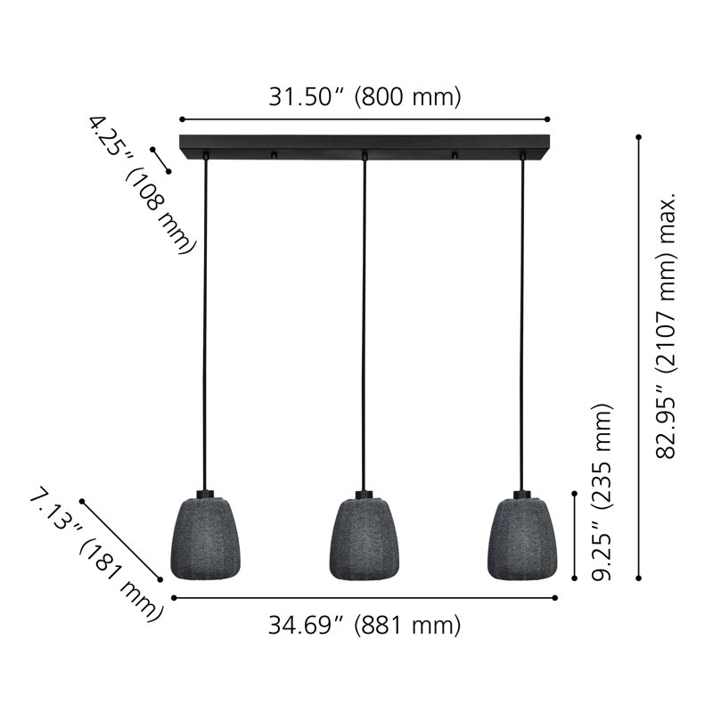 Luminaire suspendu noir 3 lumières Chenai