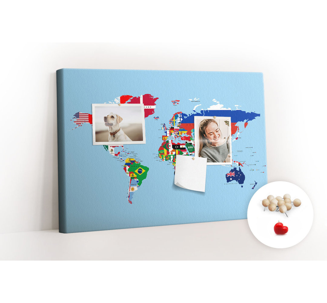 Wall Mounted bulletin board print decorative wall pin board for wall home office corkboard Flags map