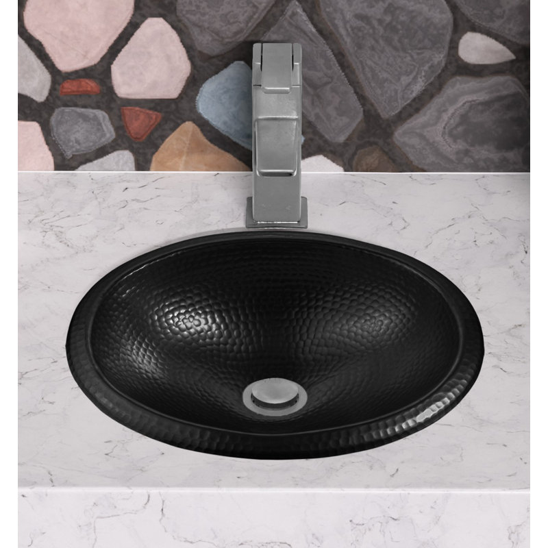 Aluminum Hand Hammered Metal Oval Drop-in Bathroom Vanity Sink 17", Matte Black