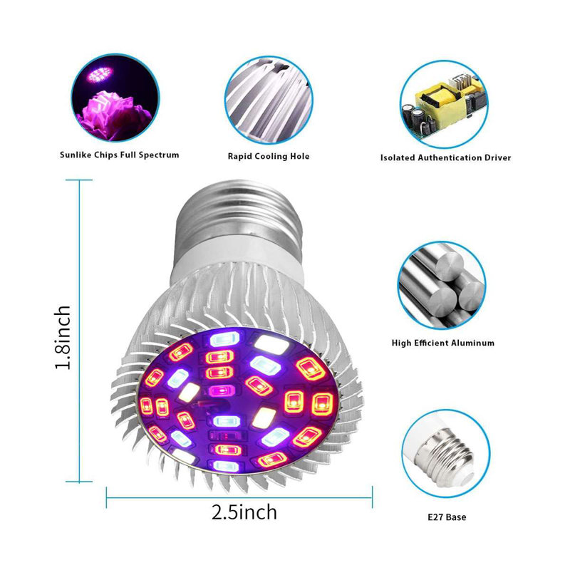 Grow Light Bulbs Full Spectrum Plant Growing Lamp E27 Base