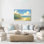 Plage, nature morte avec vase bleu, coquillages et fleurs - reproduction d'art sur toile