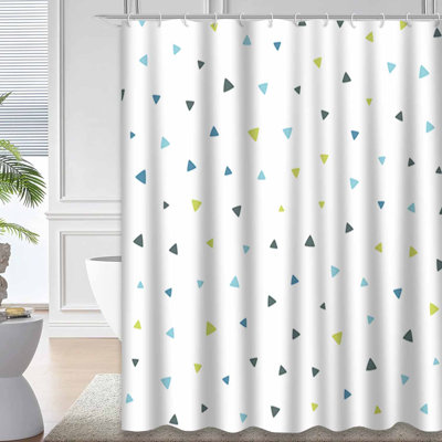 Small Triangles White Triangle Blue Shower Curtain with 12 Hooks
