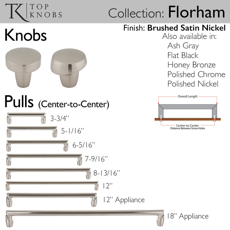 Florham Appliance Pull, Brushed Satin Nickel, 18" Center to Center