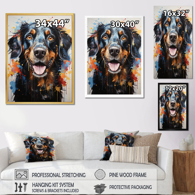 Dachshund Delight IV sur toile, H 20 po x l 12 po x P 1 po, Cadre flottant noir