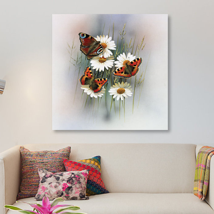 «Butterflies», impression sur toile, H 26 po x l 26 po x P 1,5 po, Pas de tapis, Toile tendue