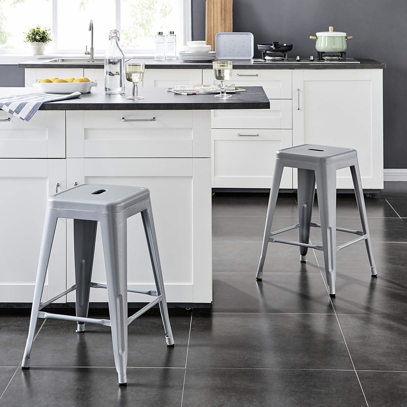Tabourets de bar en métal sans dossier Vintage Modern Coastal