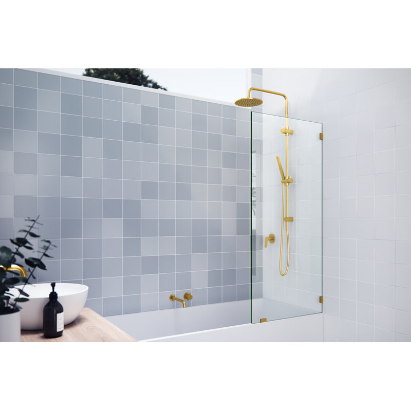 Vela 27.5 in. x 58.25 in. Frameless Single Fixed Bath Panel, Satin Brass