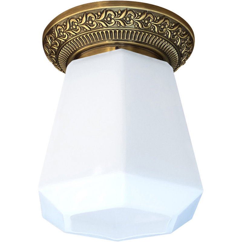 Fosdick Glass LED Semi Flush Mount, Antique Brass