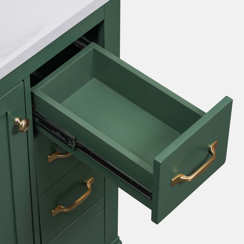 Green Solid Wood and MDF Freestanding Bathroom Vanity Base with Six Drawers