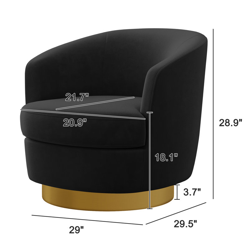 Jalivia 29'' W Velvet Upholstered Swivel Barrel Chair , Black Velvet