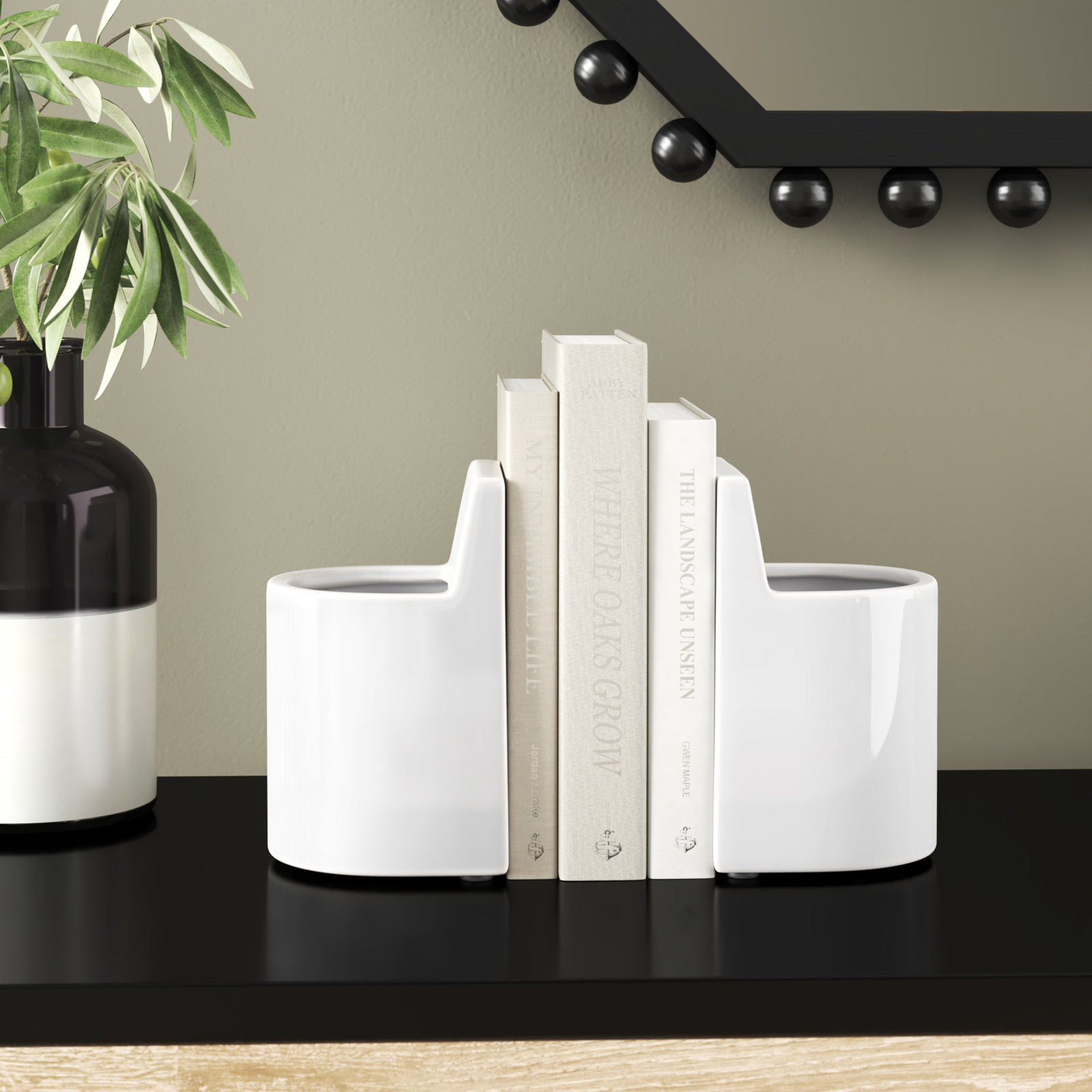 Handmade Ceramic Decorative Bookends, White