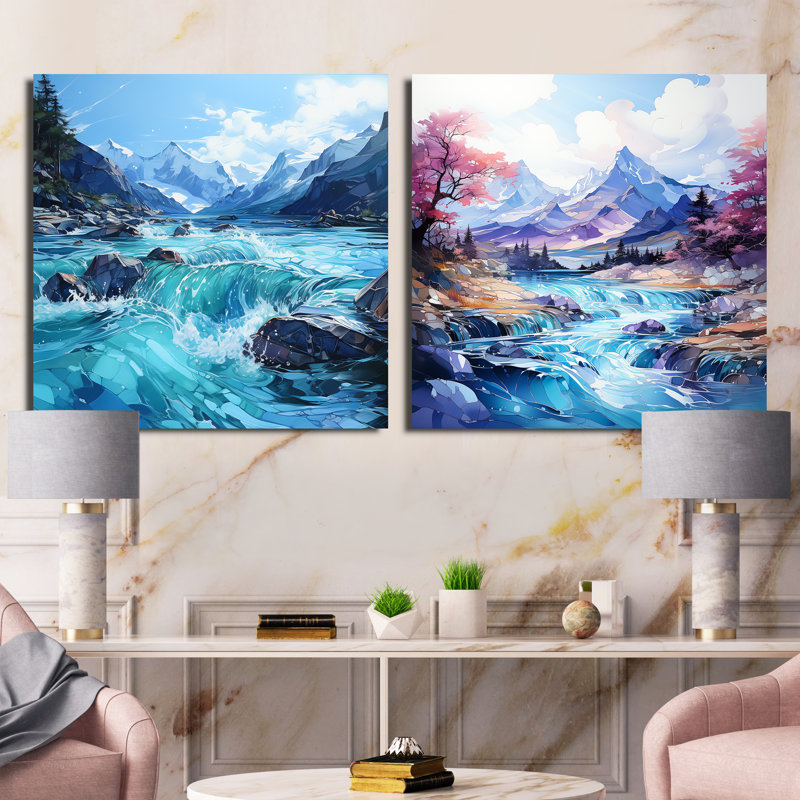 Glacier Charm en Alaska - ensemble de 2 collages carrés Glacier, Toile tendue, H 16 po x l 33 po