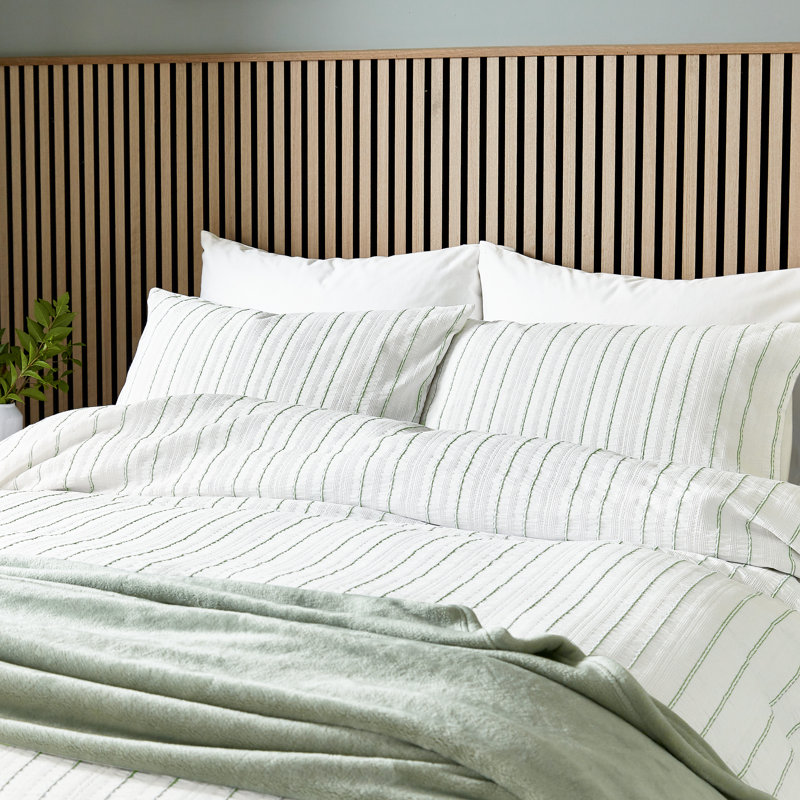 Waffle Stripe Duvet Cover Set, Super King Duvet Cover + 2 Pillowcases, Green Striped
