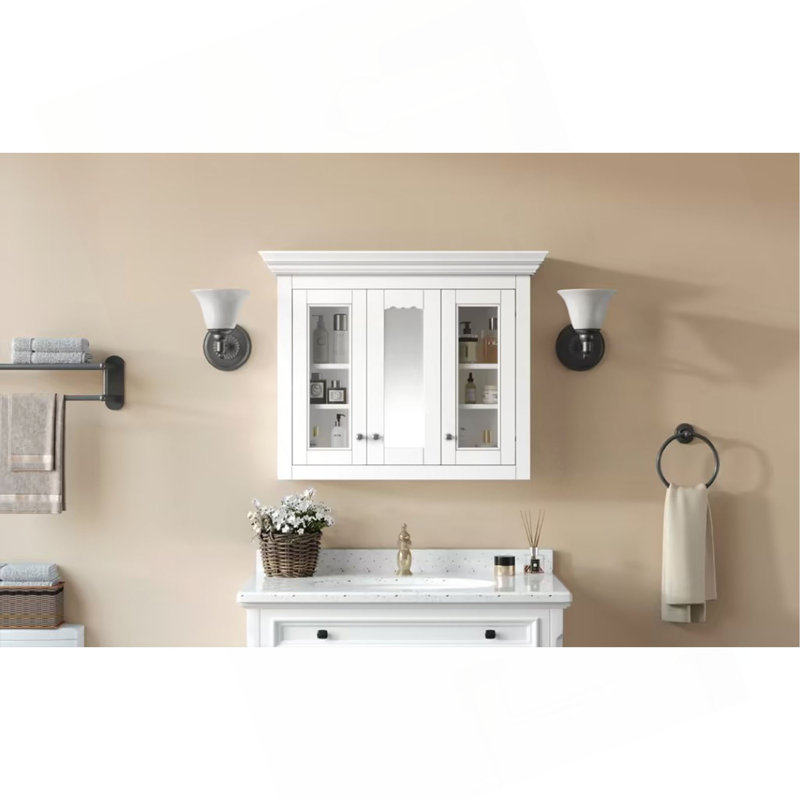 Armoire à pharmacie de 35 po avec miroir, 5 tablettes fermées et réglables, armoire de rangement murale avec portes en verre