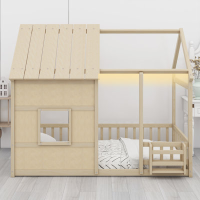 Lit de plancher pour enfants avec bande décorative à DEL et design moderne
