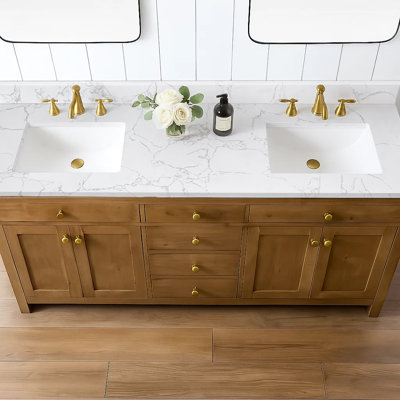 73'' Engineered Stone Double Bathroom Vanity Top with Sink