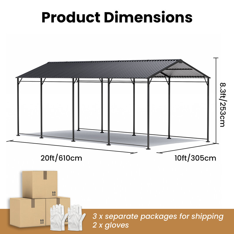 10' x 20' All-Metal Carport, Heavy Duty Outdoor Car Canopy with Galvanized Steel Roof