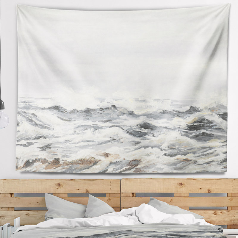 Tapisserie de vagues de la mer grise, H 32 po x l 39 po