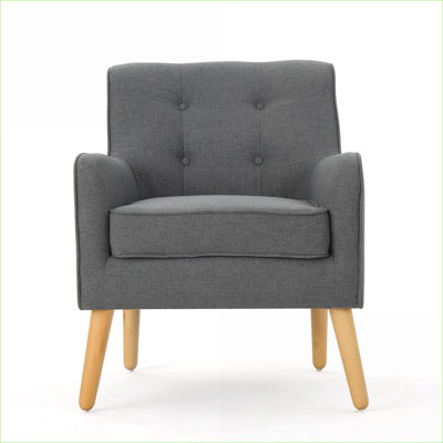 Medford Tufted Dark Teal Textured Linen Upholstered Accent Chair for Adults, Fully Assembled Extra Seating for Living Room Bedroom