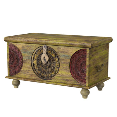 Table basse 33 "en bois brun et vert patiné