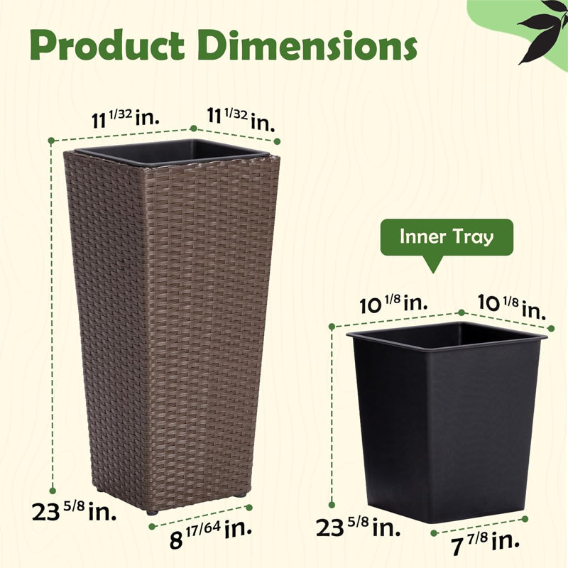 Jardinière en osier rectangulaire - ensemble 2, Moka