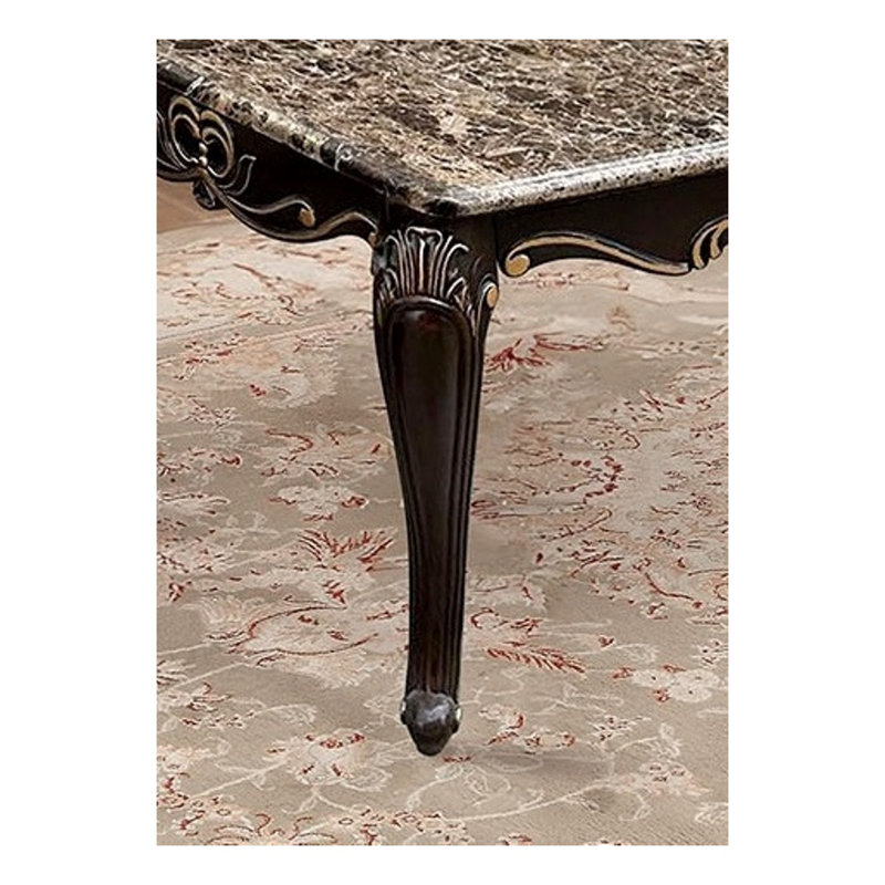 Table de bout transitionnelle en noyer foncé avec plateau en marbre et pieds en cabriole