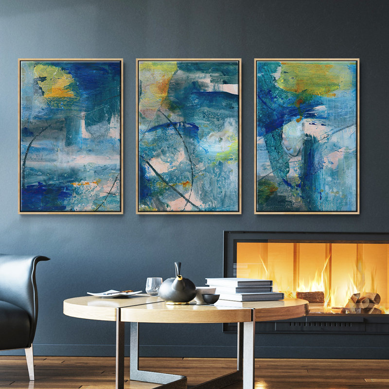 Spring Winds I, ensemble de 3 toiles encadrées, Bois naturel, H 27 po x l 54 po