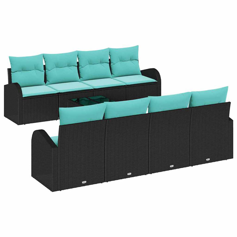  Ensemble de canapé de jardin 9 pièces noir et turquoise 55 x 55 x 37 cm