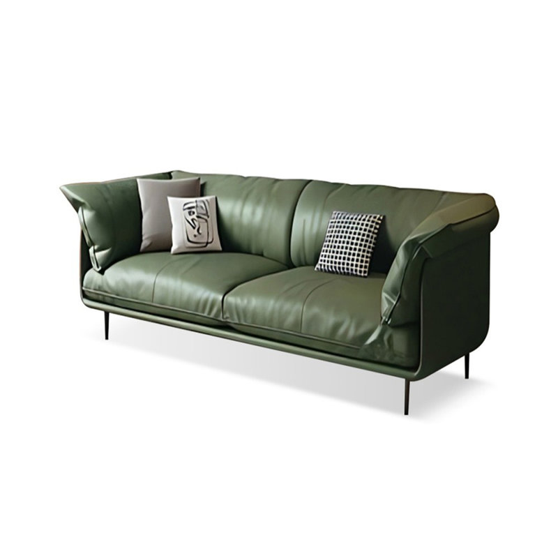 Causeuse-coussin standard en cuir véritable vert, Vert, H 34,65 po x l 70,87 po x P 37,4 po