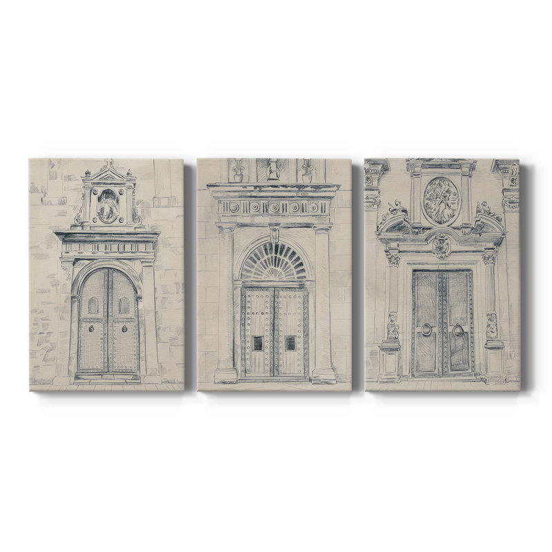 Doors of Valencia I - Toile tendue avec châssis sur mesure - 3 pièces, H 12 po x l 24 po