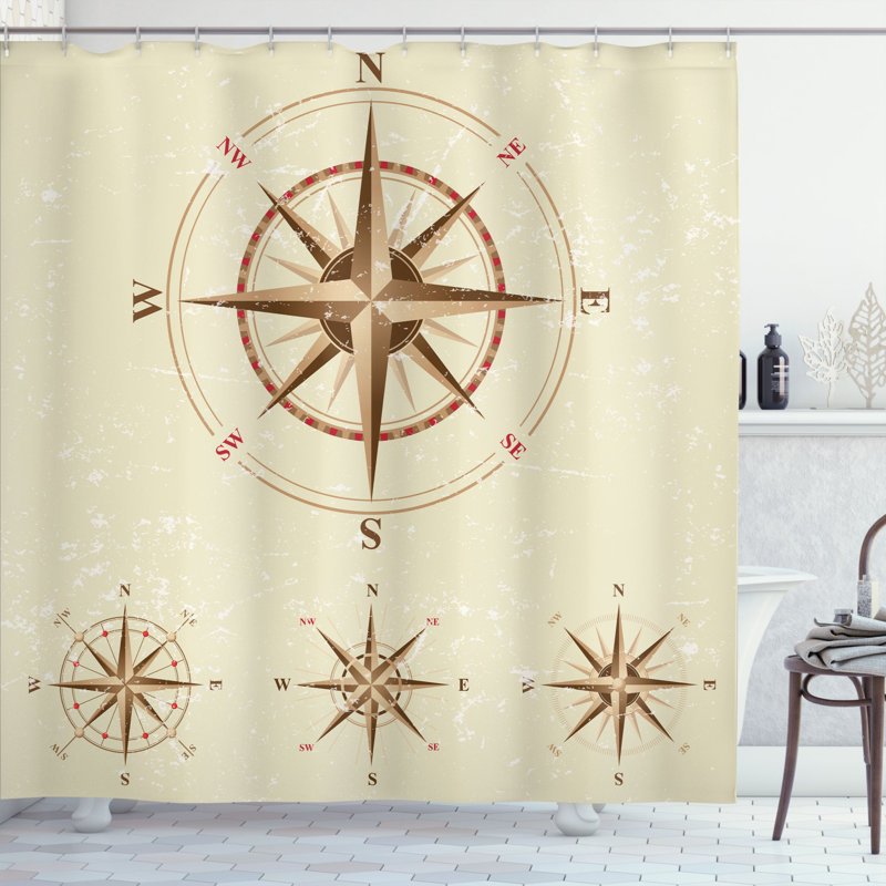 Ensemble de rideau de douche rétro de boussole nautique Hoffman, H 75 po x l 69 po
