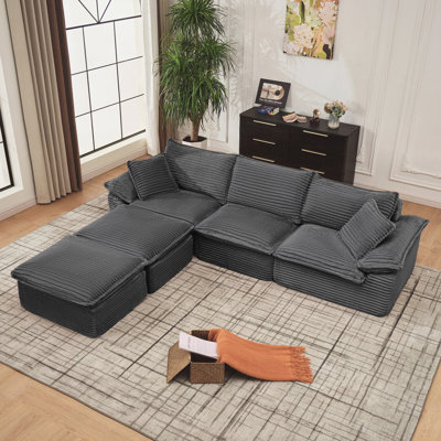 Canapé d'angle de 286 cm (112,6 po), canapé nuage surdimensionné en velours côtelé avec pouf amovible, doux, moderne et confortable, sans assemblage, idéal pour le salon, l'appartement ou le bureau.