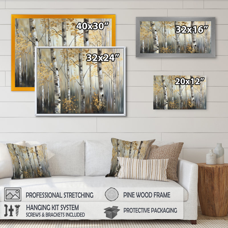 «Polebridge Birch Tree Forest Wonderland II», reproduction sur toile, H 12 po x l 20 po x P 1 po, Cadre flottant noir