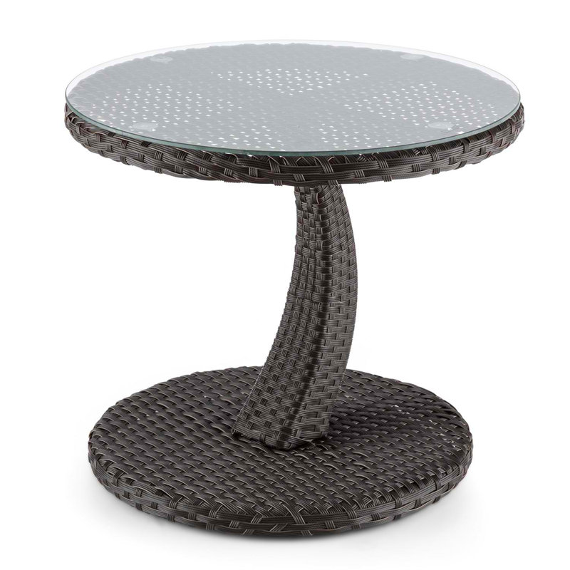 Round Glass Outdoor Side Table - 50 cm W 50 cm D, Brown