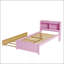 Lit simple avec lit gigogne et bibliothèque, lit plateforme, rose