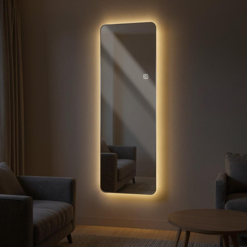 Miroir mural 65 po x 21 po pleine longueur avec lumières DEL, à intensité variable 3 couleurs, sans cadre argent