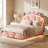 Floating Cloud Crown Velvet Bed with Headboard Storage, LED Light & Built-in Charging Outlet-365814529-365814531