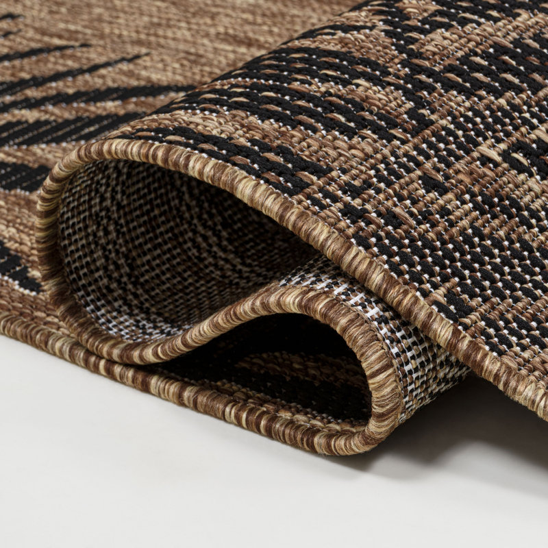 Tapis intérieur / extérieur vert / crème Caherty Coastal Cottage, Brun / gris foncé, Rectangle 2 pi 11 po x 4 pi 11 po