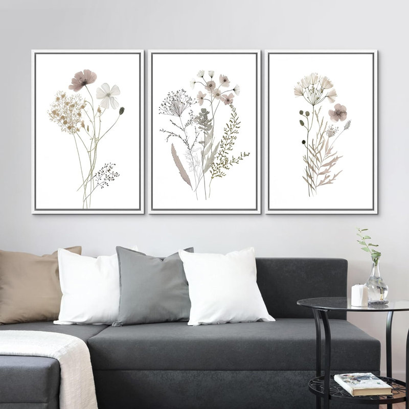 "Minimal Botanical" Wildflowers, H 36 po x l 24 po x P 1,5 po, Blanc