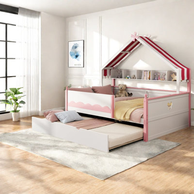 Lits doubles en forme de maison avec rangement, lit de jour gigogne en bois aggloméré, maison moderne