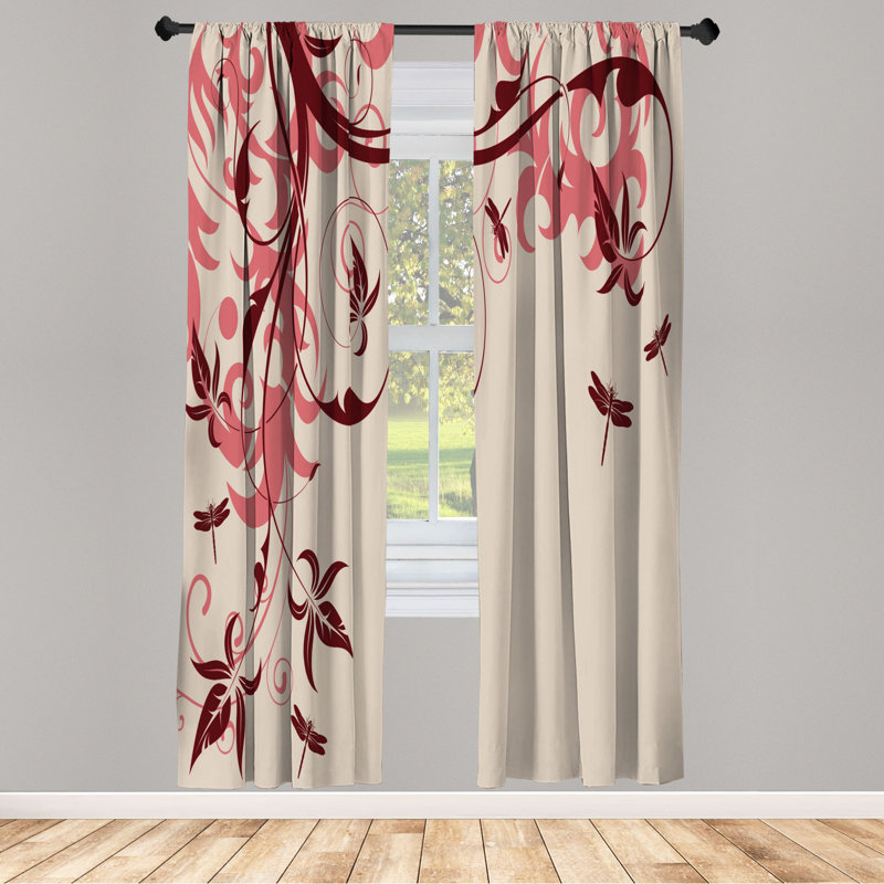 Microfiber Floral Semi-Sheer Rod Pocket Curtain Panels, 28" W x 84" L, Pink/Ivory
