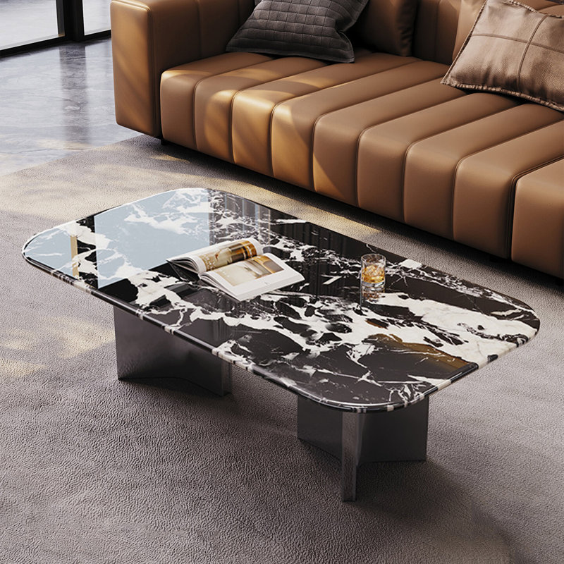 Table basse luxueuse en marbre de style italien, H 15,7 po x L 47,2 po x l 27,6 po, Noir / blanc